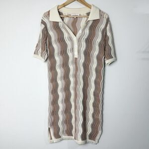 Heartloom Carlisle Dress Swim Cover Tan Ivory Wavy Stripes Women’s S